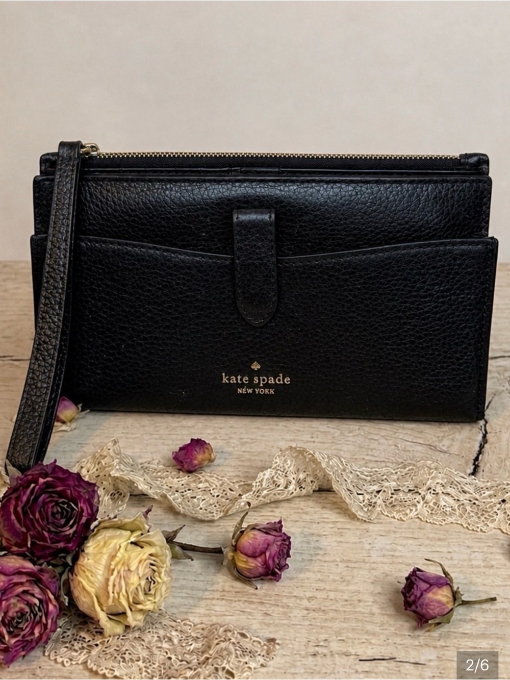 kate spade Black Pebbled Leather Wristlet